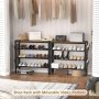 Armocity Shoe Rack for Entryway, 4-Tier Shoe Rack with Shoe Pockets and Hooks, Industrial Free Standing Shoe Racks for Entryway, Hallway, Front Door, Doorway, Living Room, Laundry, Closet, Rustic - Image 1