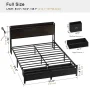 GUNAITO Full Bed Frame with Storage Headboard Platform Bed Frame with 2 Drawers Metal Bed with Charging Station, Dark Brown - Image 3