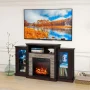 Costway Fireplace TV Stand with Led Lights & 18'' Electric Fireplace For 65" Wall-Mounted TV Dark Brown - Image 2