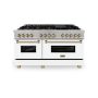ZLINE - 60 in. Wide 8 Burner Autograph Legacy Dual Fuel Freestanding Range in Satin Steel w/ White & Bronze Accents - Stainless Steel - Image 1
