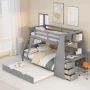 EUROCO Wood Twin over Full Bunk Bed with Twin Trundle, Built-in Desk with Shelf and 3 Drawers for Kids Teens Adults, 3-in-1 Beds, Gray - Image 2