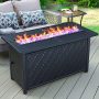 MFSTUDIO 28 Inch Gas Fire Pit Table,50000 BTU Propane Steel Striped Square Handpainting Treatment Fire Table with Lid and Blue Glass for Patio,Backyard and Balcony,Black with Pattern,45 inch - Image 1