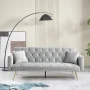71 Inches Velvet Futon Sofa Bed with 2 Pillows,Modern Convertible Futon Couch with 3 Adjustable Backrest Angles and Gold Metal Feet,Suitable for Apartment,Living Room,Small Space,Gray - Image 1