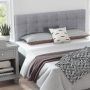 Gray Linen Upholstered Headboard with Solid Rubber Wood Legs - Image 1