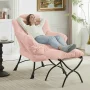 PAPROOS Lazy Chair with Foldable Ottoman, Flannelette Fabric Accent Chair and Footrest Stool Set, Comfy Lounge Arm Chair with Footstool Set, Reading Chair Leisure Sofa Chair for Living Room, Pink - Image 3