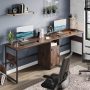 Bestier Reversible 60 inches L Shaped Computer Desk with Storage Cabinet Long Desk for 2 Person Cherry - Image 5