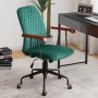 Green Velvet Home Office Chair with Wooden Armrest - Image 6