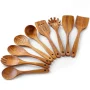 Natural Teak Wood Kitchen Utensils Set, 9 Piece Thickened Wooden Spoons and Spatula for Cooking, Non-Stick Heat Resistant Cookware, Brown - Image 6