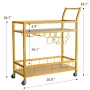 Lacoo Bar Cart Gold, Home Bar Serving Cart, Wine Cart with 2 Shelves, Wine Holders, Glass Holders, for Kitchen, Dining Room, Gold - Image 5