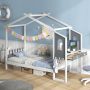 Twin/Full Bed Frame with House Roof Canopy and Fence for Kids - Twin Size - Image 5