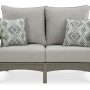Signature Design by Ashley Visola Outdoor Loveseat with Cushion, Gray, Patio Loveseat with HDPE Wood-Look Frame and Nuvella Fabric - Image 2