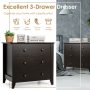 3 Drawer Dresser Chest of Drawers Bedside Table - Dark Brown - Image 4