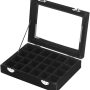 Sky Piea 24 Grid Velvet Glass Jewelry Box Jewellery Organiser Earring Ring Storage Holder Case Box (Black) - Image 5