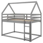 Euroco Twin over Twin House Bed, Low Bunk Bed for Kid Teens Room, Gray - Image 3