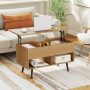 Natural 31.5 Inch Lift-Top Coffee Table with Hidden Storage and 2 Open Shelves - Image 2