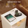 MARNUR LED Nightstand with 2 Drawers, Charging Station, White Modern Night Table High Gloss End Side Table for Bedroom - Image 4