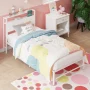 Yoneston 12" Twin Metal Bed Frame with 2-Tire Storage Headboard for Girls, Heavy Duty Platform Bed Frame No Box Spring Bedroom Furniture, White - Image 4