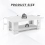 Large 41 Inch 2-tier Wooden Modern Coffee Table with Storage Shelf - White - Image 4