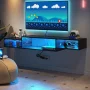 59" Floating TV Stand with LED Lights & Power Outlet for 60 inch TV, Wall Mounted Media Console Entertainment Center, Black - Image 1