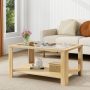 2-Tier Coffee Table Rectangular Center Table with Tempered Glass Tabletop and Storage Shelf - Image 5