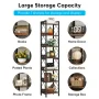 Jannelly 79 in. Rustic Brown 7-Shelf Narrow Bookcase with Metal Frame, Corner Etagere Bookshelf for Home Office - Image 6