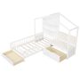 Twin Size House Bed Kids Platform Bed with Padded Bench - Image 1