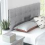 Gray Linen Upholstered Headboard with Solid Rubber Wood Legs - Image 3