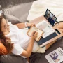 Coliware Lap Desk, 21.6 inch Laptop Desk with Dual Cushion Device Ledge Mouse Pad Phone - Wood Grain - Image 2