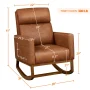 Renwick Modern Faux Leather Rocking Chair with Rubberwood Legs for Living Room, Brown - Image 5