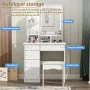5-Drawers White Makeup Vanity Sets Dressing Table Sets With Stool, Mirror, LED Light and 3-Tier Storage Shelves - Image 5