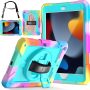 LTROP Case for iPad 9th/ 8th/ 7th Generation (2021/2020/2019), Shockproof 10.2” iPad Cover with Shoulder Strap Pen Holder Swivel Stand, Aqua Teal - Image 1