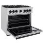 ZLINE - 36 in. Wide 6 Burner 5.2 cu. ft.  Autograph Classic Dual Fuel Freestanding Satin Steel Range with Black Accents - Stainless Steel - Image 3