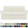 Subrtex Textured Grid Stretch Sofa Cover Couch Slipcover with Separate Cushion Cover (White, Sofa) - Image 1