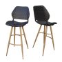 Bianca Faux Rattan Outdoor Patio Bar Stool with Brown Wood Finish Metal Legs (2-Pack) - Image 2