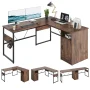 Bestier Reversible 60 inches L Shaped Computer Desk with Storage Cabinet Long Desk for 2 Person Cherry - Image 4