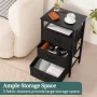 Night Stand with Charging Station, LED Nightstand with USB Ports and Outlets, End Table with Fabric Drawers and Storage Shelf, Black - Image 5