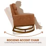 Renwick Modern Faux Leather Rocking Chair with Rubberwood Legs for Living Room, Brown - Image 4