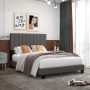 Queen Size Upholstered Bed Frame with Vertical Channel Tufted Headboard-Gray - Image 1