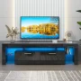 UHOMEPRO TV Stand for TV up to70'', High Gloss Entertainment Center with RGB LED Lights and Storage Shelves, Black Media Console for Living Room - Image 2