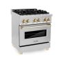 ZLINE - 30 in. Wide 4 Burner Autograph Legacy Dual Fuel Freestanding Range with Polished Gold Accents (RAZ-30-G) - Stainless Steel/Polished Gold Accents - Image 2