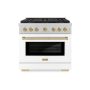 ZLINE - 36 in. Wide 6 Burner Autograph 5.2 cu. ft. Freestanding Paramount Dual Fuel DuoPro Range with White & Bronze Accents - White Matte - Image 1