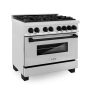 ZLINE - 36 in. Wide 6 Burner 4.6 cu. ft. Autograph Legacy Dual Fuel Freestanding Range in Satin Steel & Black Accents - Stainless Steel - Image 2