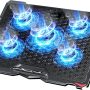 AICHESON Laptop Cooling Pad 5 Fans Up to 17.3 Inch Heavy Notebook Cooler, Blue LED Lights, 2 USB Ports, S035, Blue-5fans - Image 1