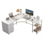 59 in. W L-Shape Gold Home Office Two-Tone Desk with Storage Computer Desk - Image 2