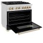 ZLINE - 36 in. Wide 6 Burner 4.6 cu. ft.  Autograph Legacy Dual Fuel Freestanding Range in Satin Steel w/ Black & Gold Accents - Black Matte - Image 3