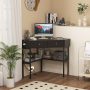 Triangle Corner Desk with Charging Station with 2 Drawers and Storage Shelf - Black - Image 5