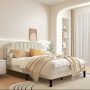 Upholstered Bed Frame Queen Platform with Headboard Footboard Wooden Slat - Dark Blue - Image 4