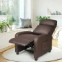 Gymax Massage Recliner Chair Single Sofa PU Leather Padded Seat w/ Footrest Brown - Image 3