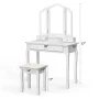 Gymax Bedroom Tri Folding Mirror Vanity Makeup Table Stool Set White - Image 4