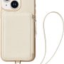 ZVE Wallet Case for iPhone 13 6.1'', Zipper Wallet Case with Credit Card with Wrist Strap, Protective Handbag Purse Leather Case Beige - Image 1